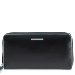 Portafoglio Donna Zip Around PIQUADRO In Pelle Nera Linea Blue Square - PD3229B2R