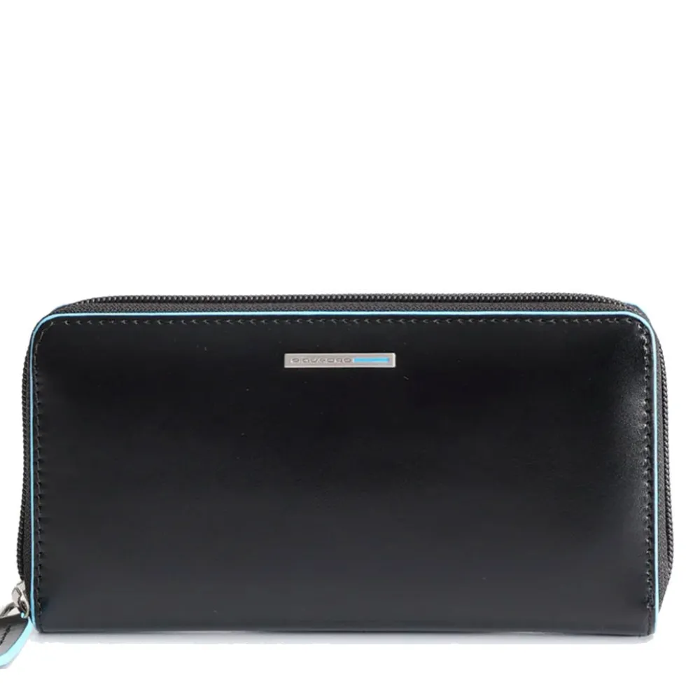 Portafoglio Donna Zip Around PIQUADRO In Pelle Nera Linea Blue Square - PD3229B2R