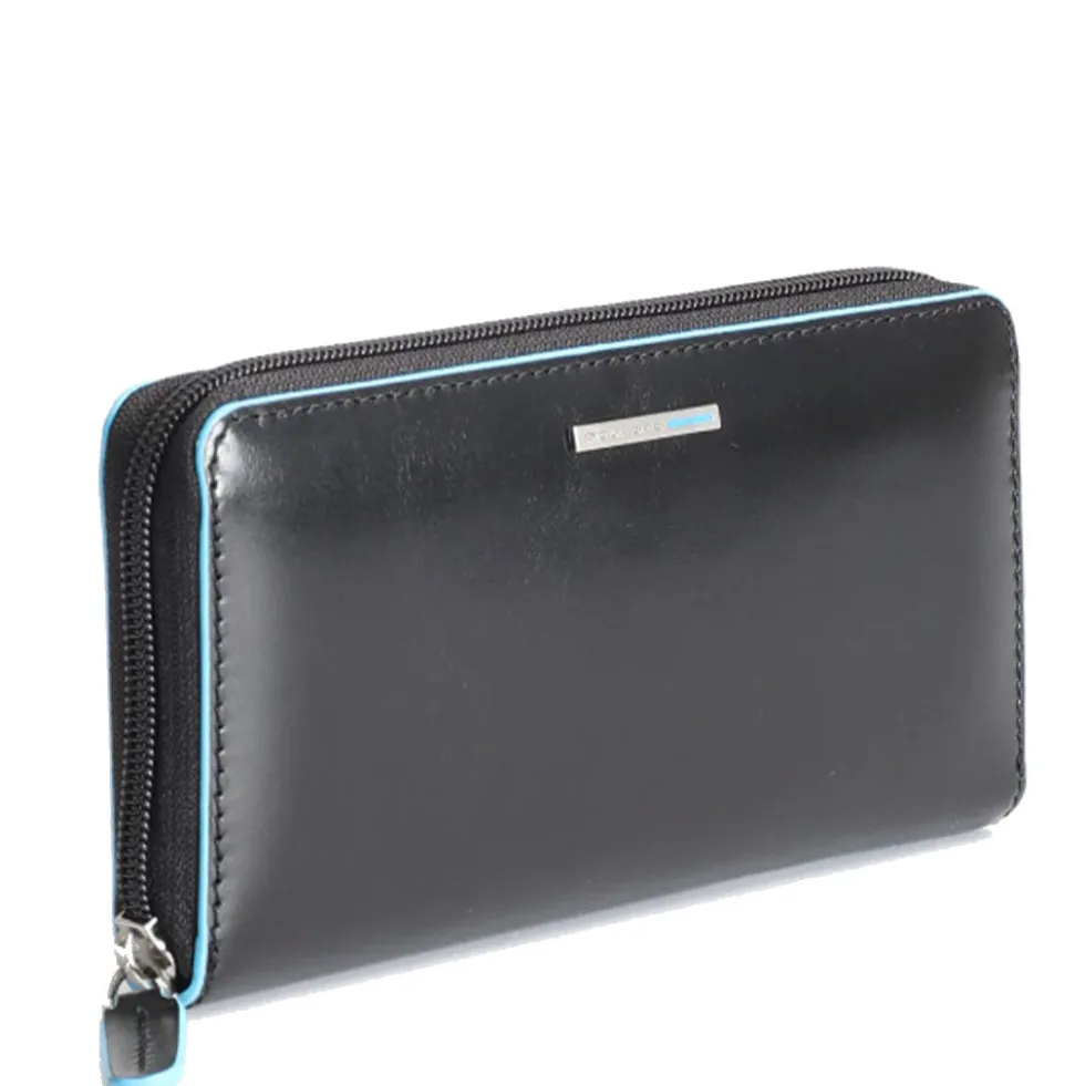 Portafoglio Donna Zip Around PIQUADRO In Pelle Nera Linea Blue Square - PD3229B2R