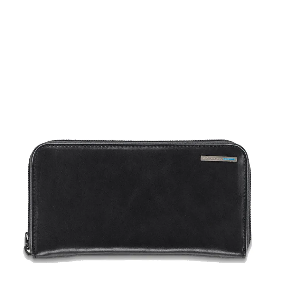 Portafoglio Donna Zip Around PIQUADRO In Pelle Nera Linea Blue Square - PD1515B2R