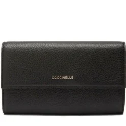 Portafoglio Grande COCCINELLE in Pelle Martellata Linea Metallic Soft colore Nero