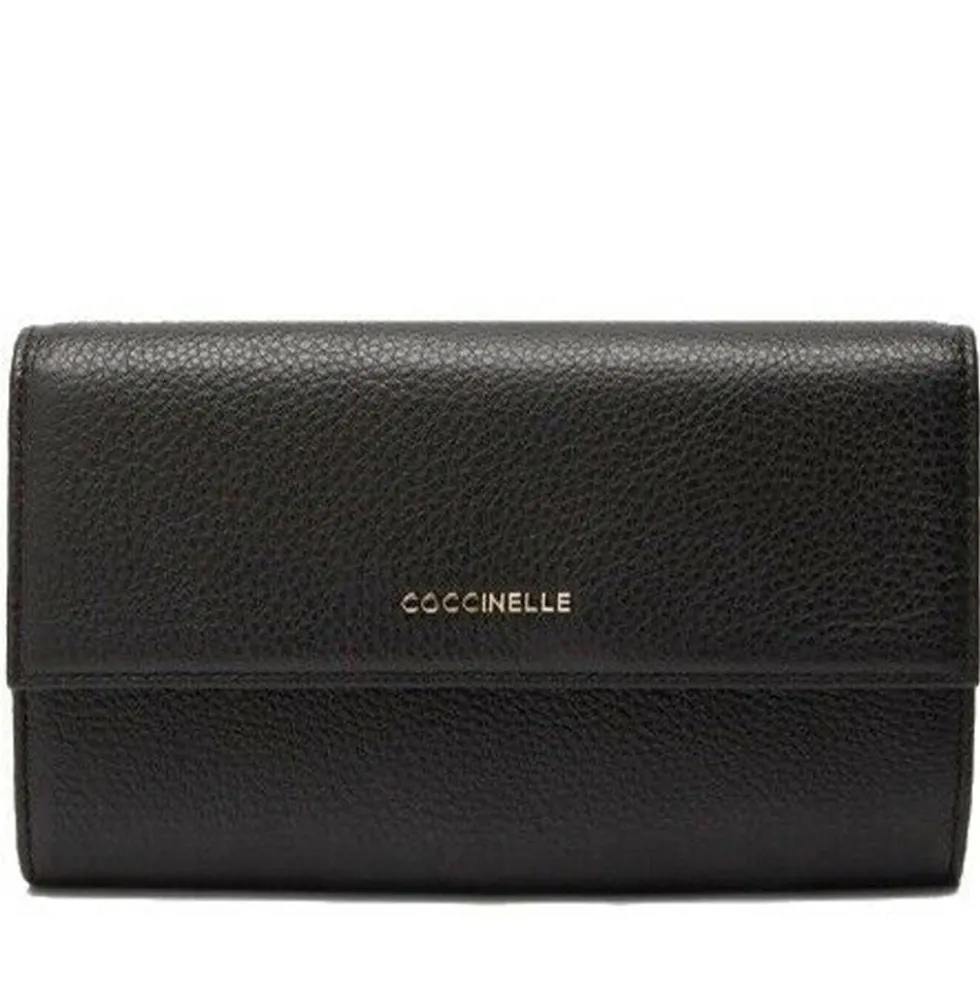 Portafoglio Grande COCCINELLE in Pelle Martellata Linea Metallic Soft colore Nero