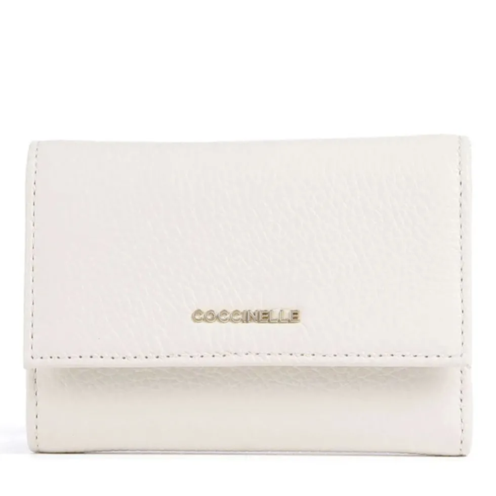 Portafoglio Piccolo COCCINELLE in Pelle Martellata Linea Metallic Soft colore Pearl