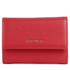 Portafoglio Piccolo COCCINELLE in Pelle Martellata Linea Metallic Soft colore Scarlet