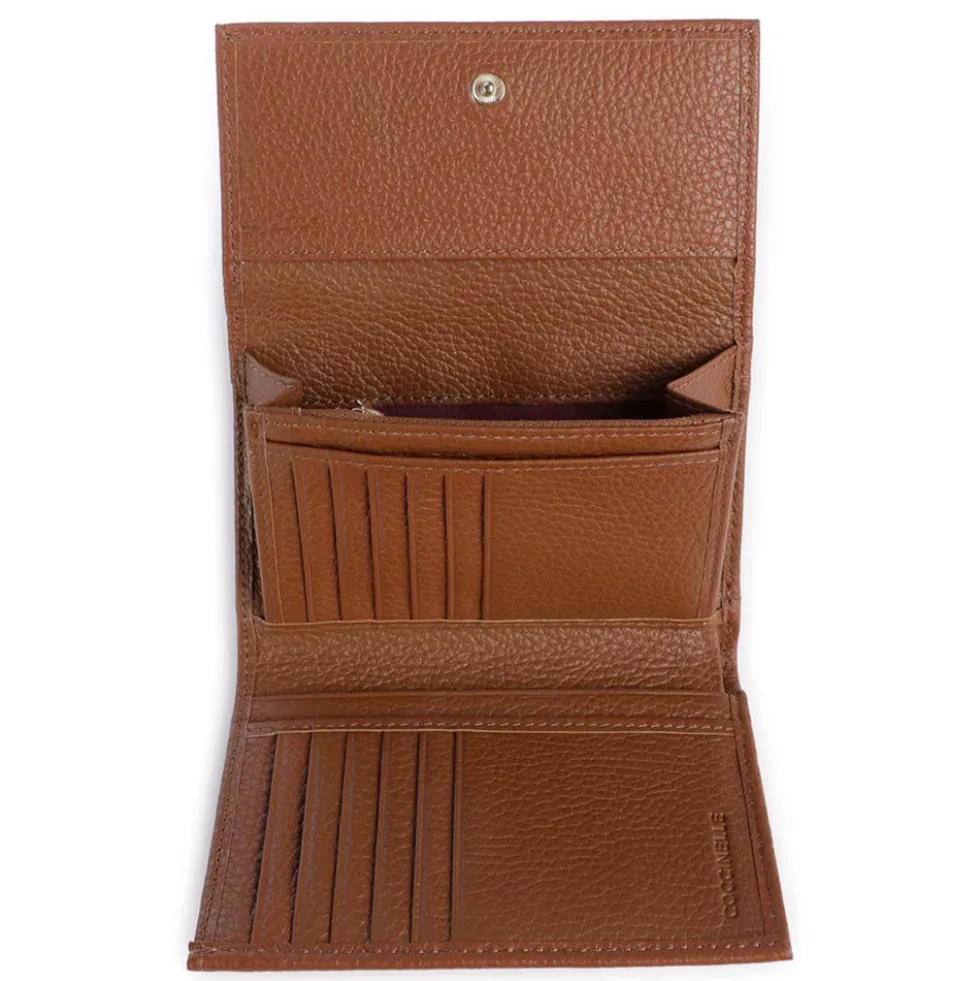Portafoglio Piccolo COCCINELLE in Pelle Martellata Linea Metallic Soft colore Cognac