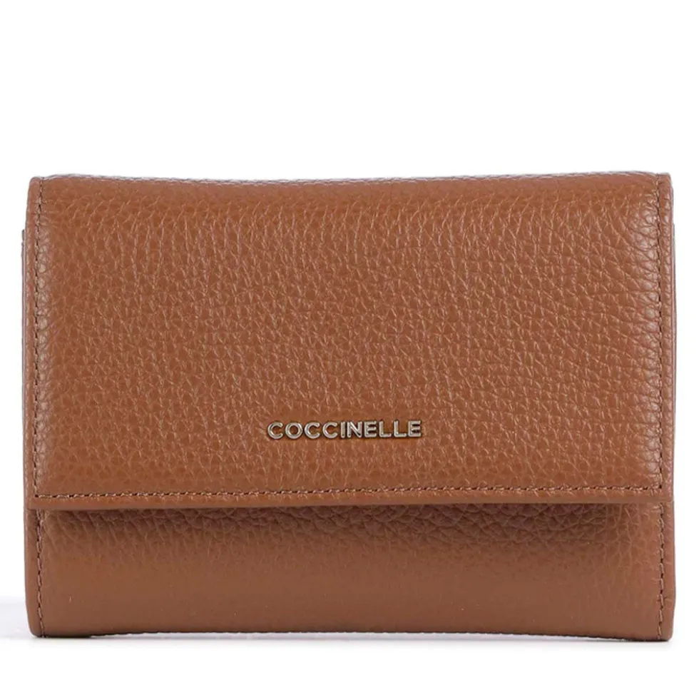 Portafoglio Piccolo COCCINELLE in Pelle Martellata Linea Metallic Soft colore Cognac
