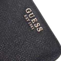 Portafoglio Piccolo GUESS Chiuso con Zip Linea Laurel Colore Nero Stampa Saffiano