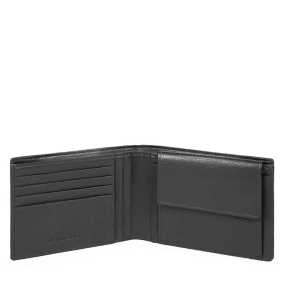 Portafoglio Piquadro Uomo con Portamonete in Pelle Chevron - Nero - PU257P16