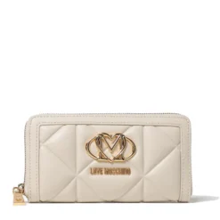 Portafoglio Trapuntato Zip Around LOVE MOSCHINO linea Embossed Avorio