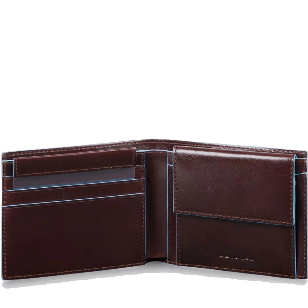 Portafoglio Uomo PIQUADRO in Pelle Mogano con Portamonete Linea Blue Square - PU4188B2R