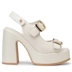 Sandali con Tacco CULT Bjork 4506 in Pelle Off White con Fibbie Frontali