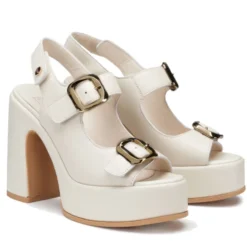 Sandali con Tacco CULT Bjork 4506 in Pelle Off White con Fibbie Frontali