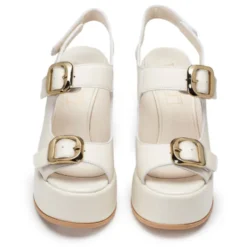 Sandali con Tacco CULT Bjork 4506 in Pelle Off White con Fibbie Frontali