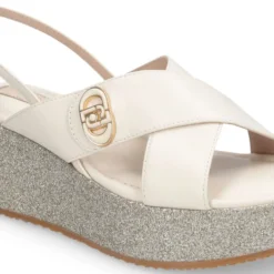 Sandali Donna con Zeppa Glitter LIU JO Flo 03 in Pelle color Latte