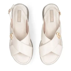 Sandali Donna con Zeppa Glitter LIU JO Flo 03 in Pelle color Latte
