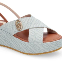 Sandali Donna con Zeppa LIU JO Flo 03 in Denim Monogram Light Blue