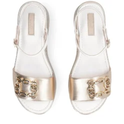Sandali Donna con Zeppa LIU JO Flo 01 in Pelle Bianco e Light Gold