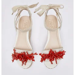 Sandali Donna con Zeppa LIU JO Bali 02 in Cavas Beige e Rosso Corallo