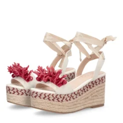 Sandali Donna con Zeppa LIU JO Bali 02 in Cavas Beige e Rosso Corallo