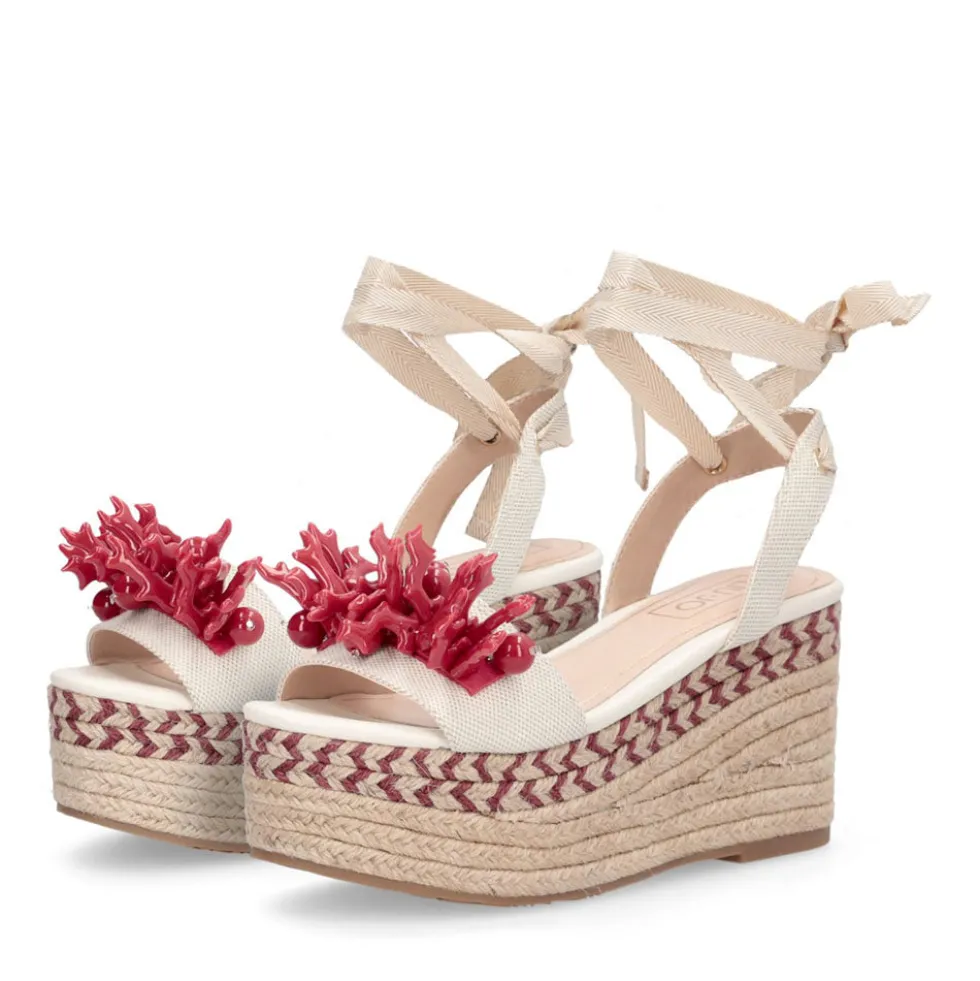 Sandali Donna con Zeppa LIU JO Bali 02 in Cavas Beige e Rosso Corallo