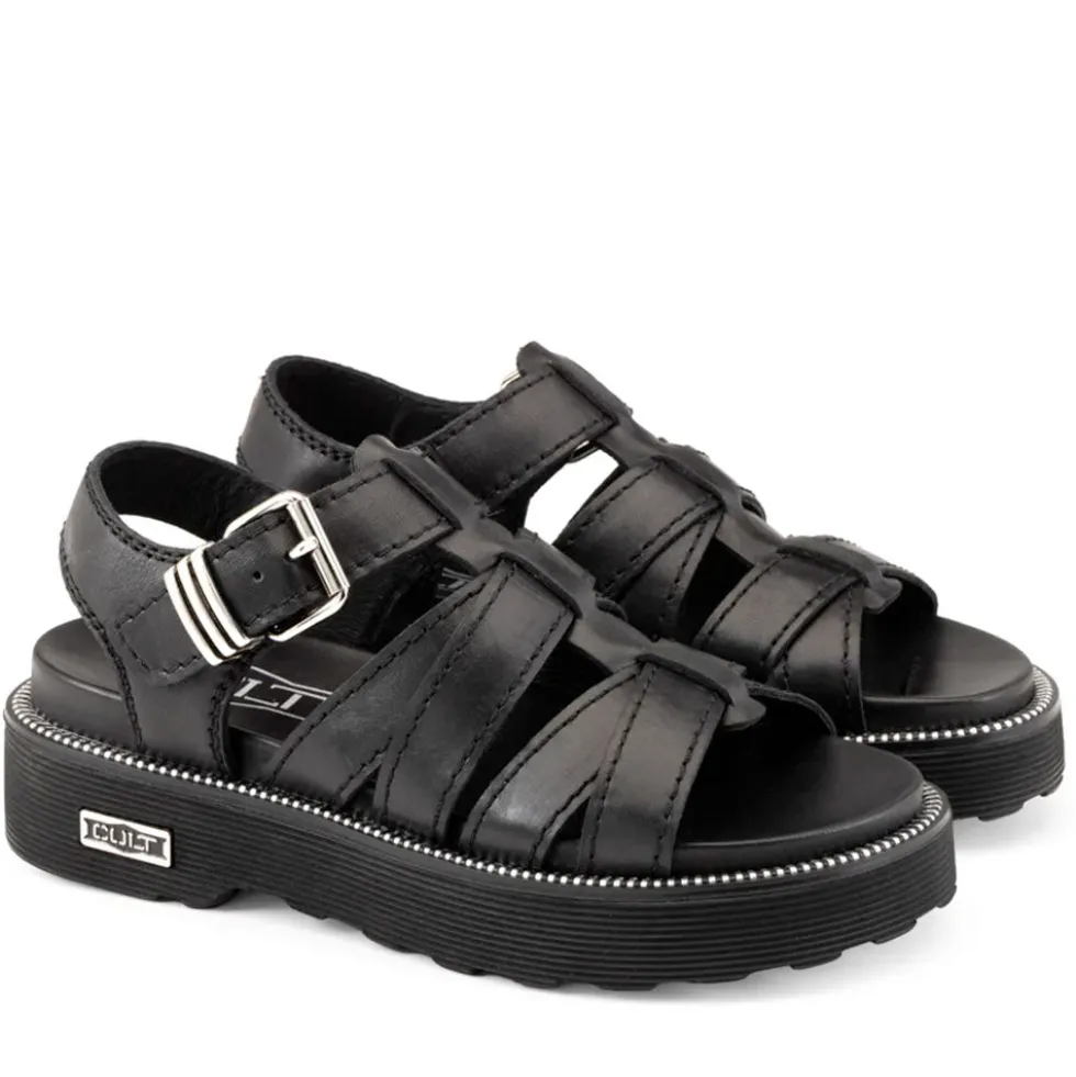 Sandali Donna CULT Ziggy 4775 in Pelle Nera con Fasce Frontali Intrecciate