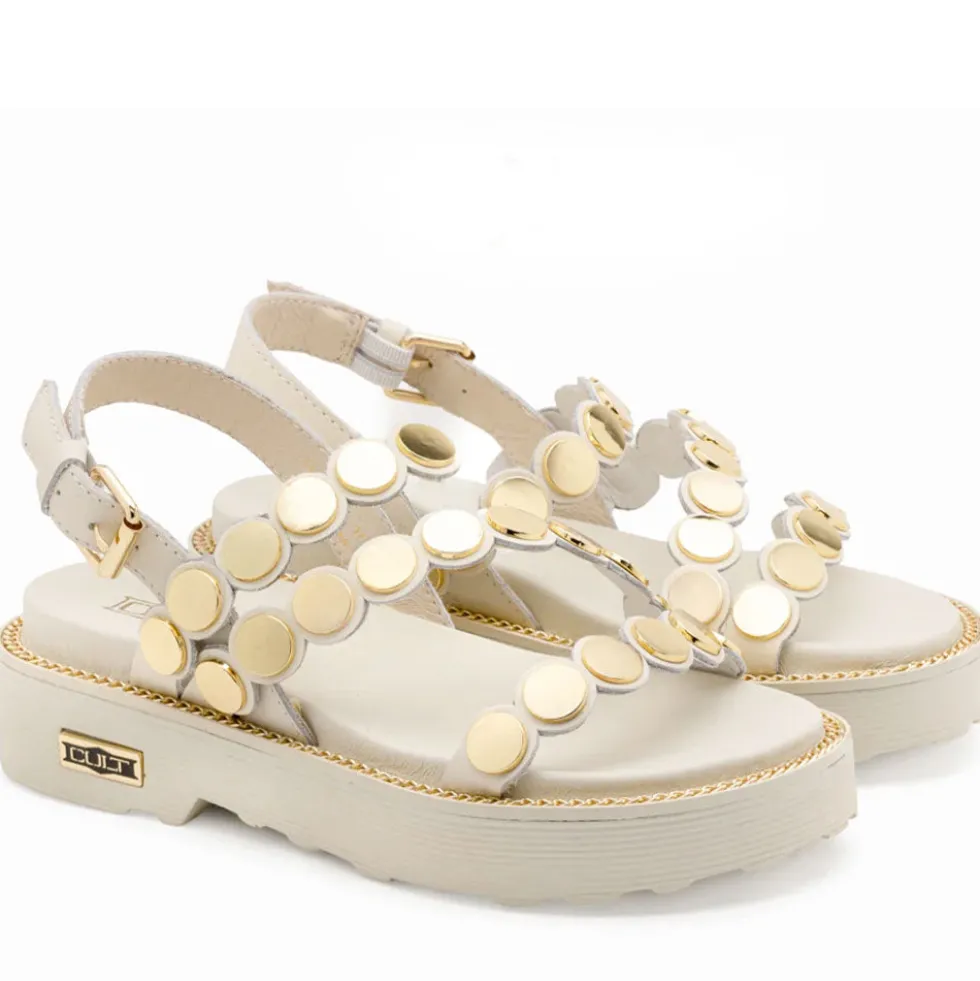 Sandali Donna CULT Ziggy 4770 in Pelle Bianca con Borchie Piatte Frontali