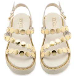Sandali Donna CULT Ziggy 4770 in Pelle Bianca con Borchie Piatte Frontali