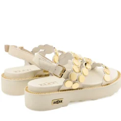 Sandali Donna CULT Ziggy 4770 in Pelle Bianca con Borchie Piatte Frontali
