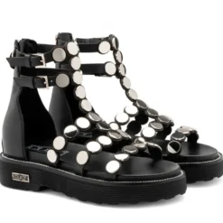 Sandali Donna CULT Ziggy 4771 in Pelle Nera con Borchie Piatte Applicate