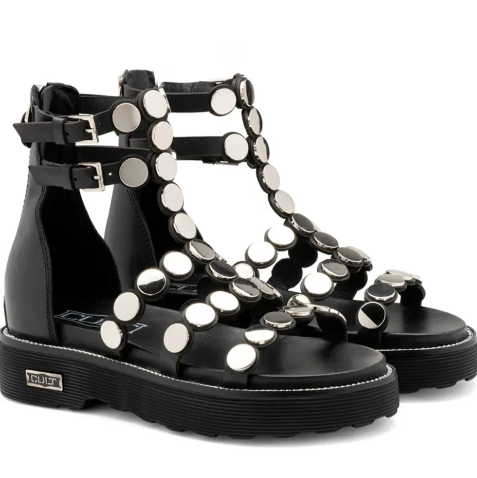 Sandali Donna CULT Ziggy 4771 in Pelle Nera con Borchie Piatte Applicate