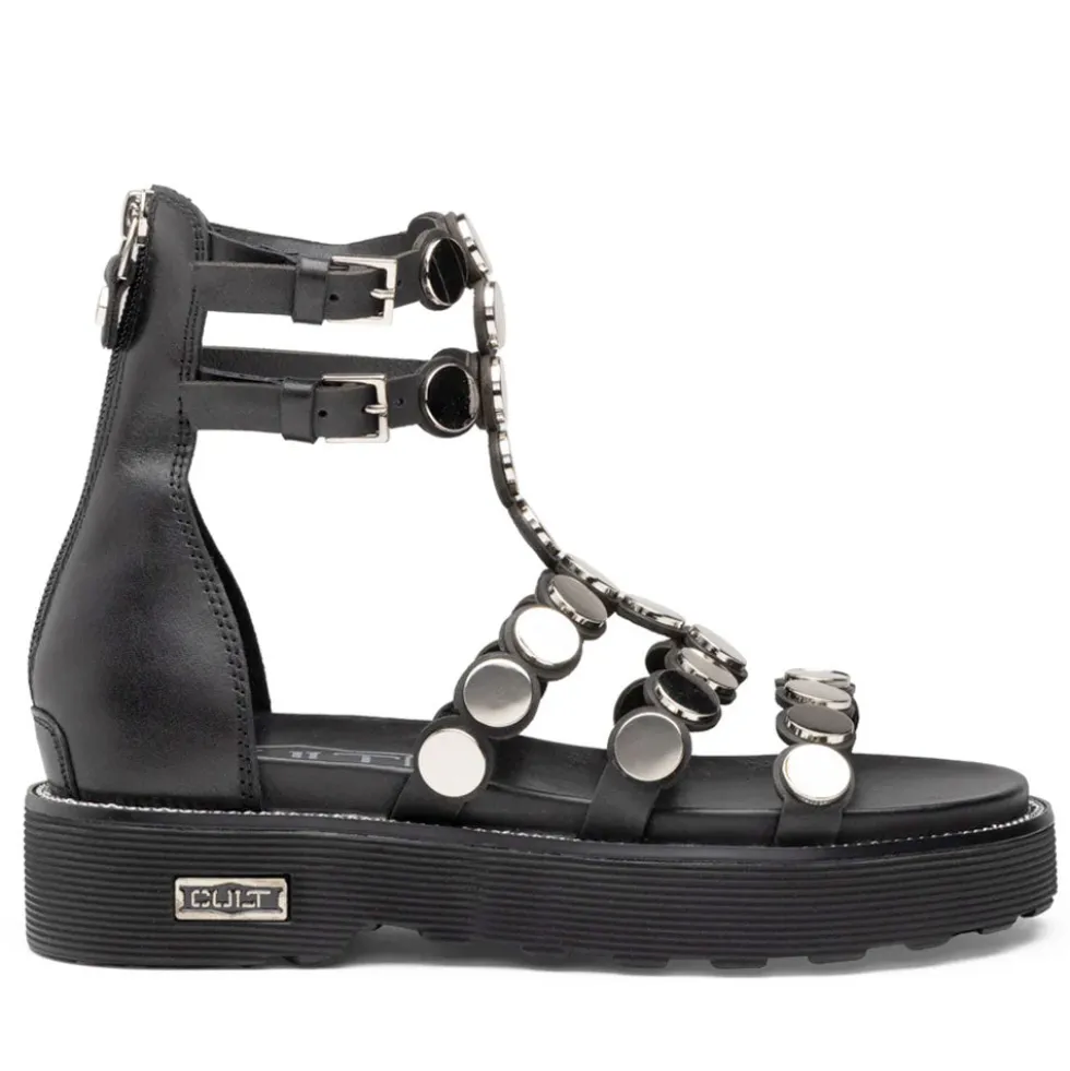 Sandali Donna CULT Ziggy 4771 in Pelle Nera con Borchie Piatte Applicate
