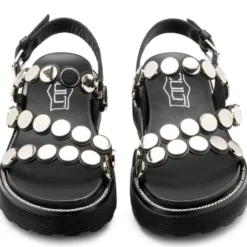 Sandali Donna CULT Ziggy 4770 in Pelle Nera con Borchie Piatte Frontali