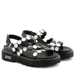 Sandali Donna CULT Ziggy 4770 in Pelle Nera con Borchie Piatte Frontali