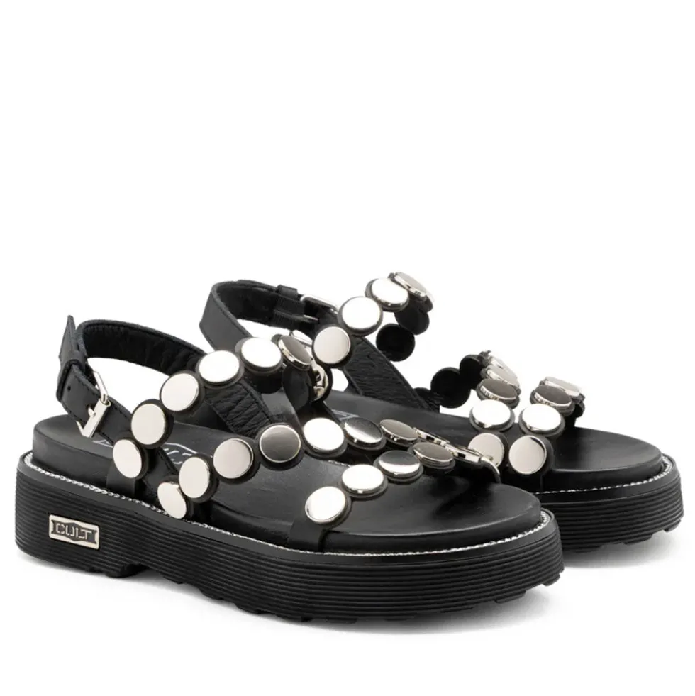 Sandali Donna CULT Ziggy 4770 in Pelle Nera con Borchie Piatte Frontali