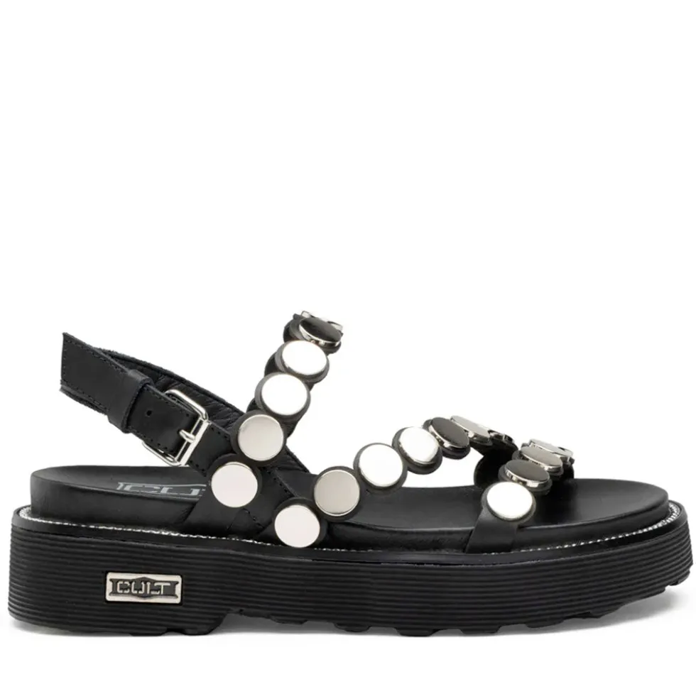 Sandali Donna CULT Ziggy 4770 in Pelle Nera con Borchie Piatte Frontali