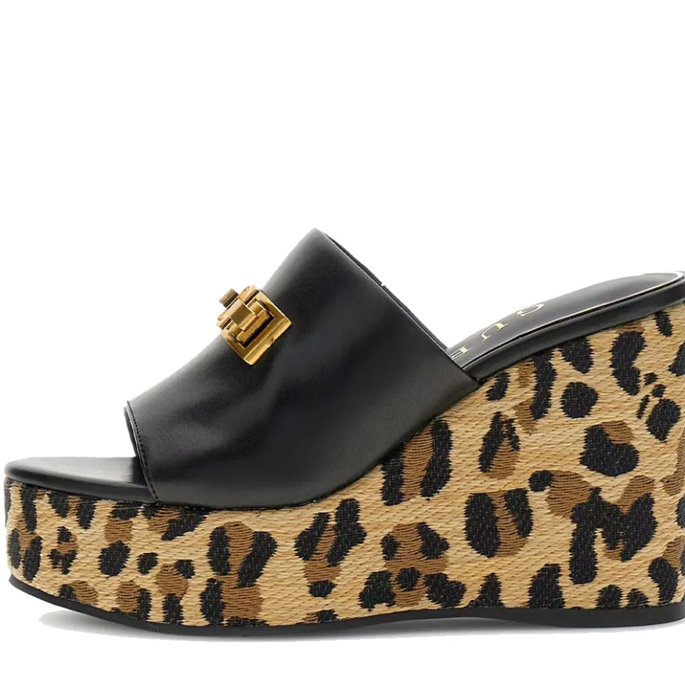 Sandali Donna GUESS con Zeppa Linea Evenza Colore Nero e Animalier