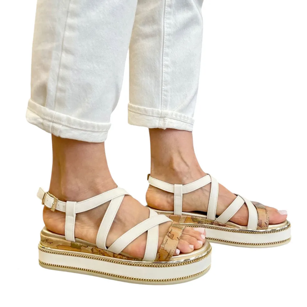 Sandali Platform 1A Classe Alviero Martini in Eco Nappa Bianco Sporco 2484