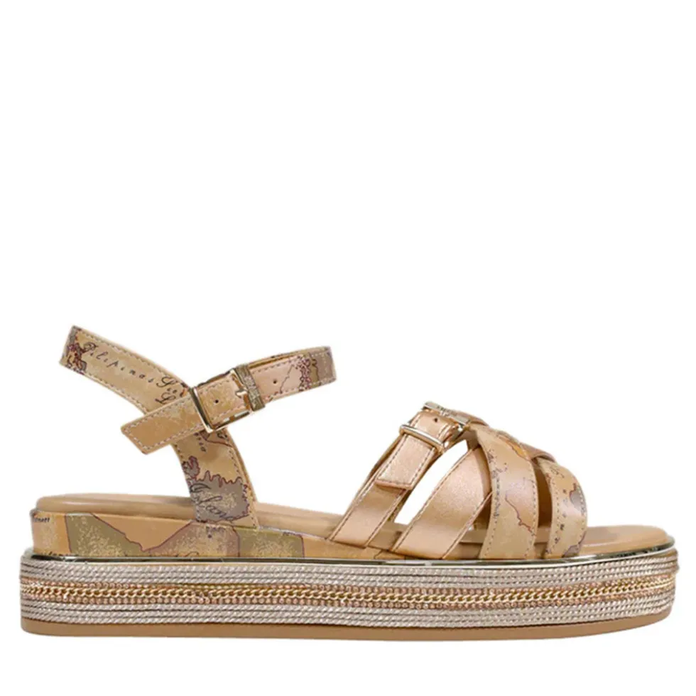 Sandali Platform 1A Classe Alviero Martini in Eco Nappa Oro Rosa e Geo Beige 2488