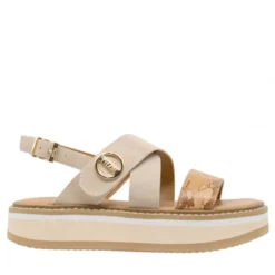 Sandali Platform 1A Classe Alviero Martini in Eco Nappa Scamosciata Sabbia e Geo Beige 2461