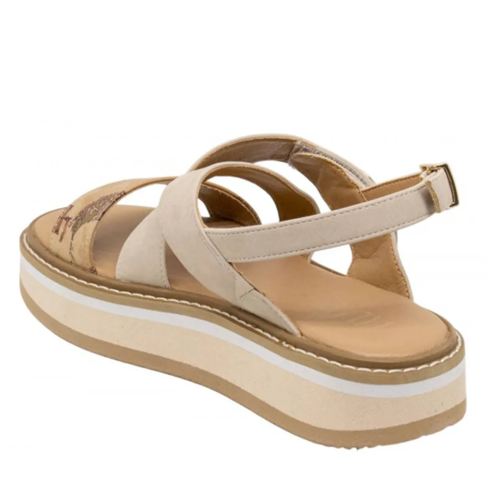 Sandali Platform 1A Classe Alviero Martini in Eco Nappa Scamosciata Sabbia e Geo Beige 2461