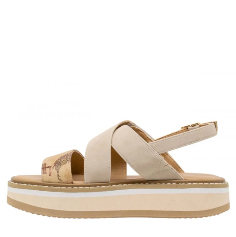 Sandali Platform 1A Classe Alviero Martini in Eco Nappa Scamosciata Sabbia e Geo Beige 2461