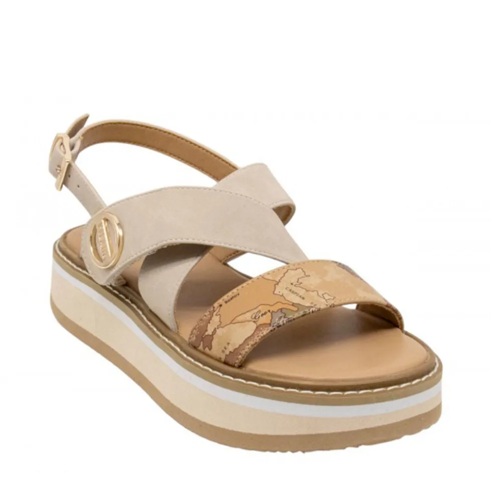 Sandali Platform 1A Classe Alviero Martini in Eco Nappa Scamosciata Sabbia e Geo Beige 2461