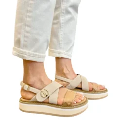 Sandali Platform 1A Classe Alviero Martini in Eco Nappa Scamosciata Sabbia e Geo Beige 2461