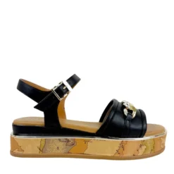 Sandali Platform 1A Classe Alviero Martini in Eco Nappa Nera con Suola Geo Classic 2479