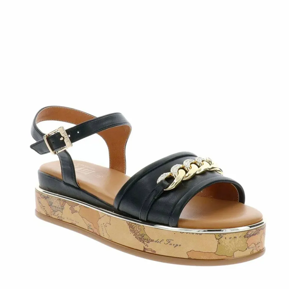 Sandali Platform 1A Classe Alviero Martini in Eco Nappa Nera con Suola Geo Classic 2479