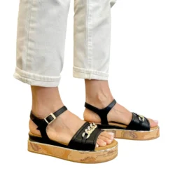 Sandali Platform 1A Classe Alviero Martini in Eco Nappa Nera con Suola Geo Classic 2479