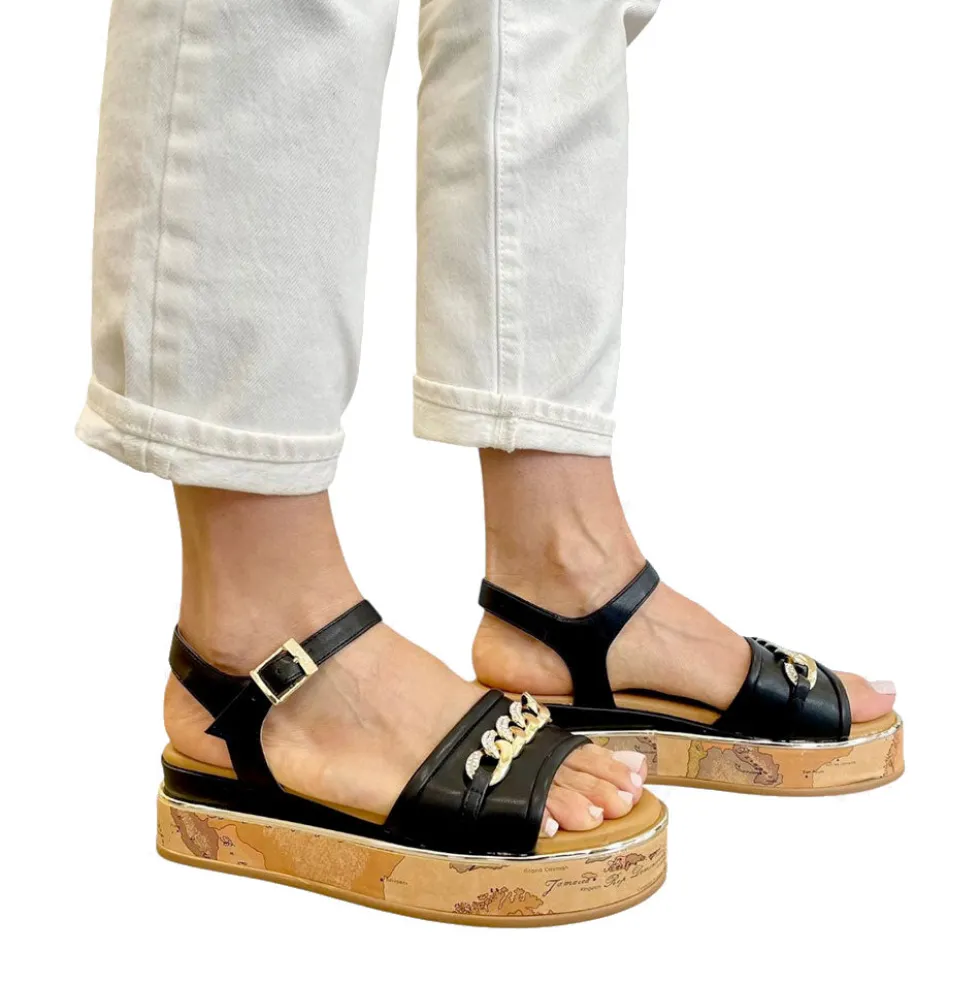 Sandali Platform 1A Classe Alviero Martini in Eco Nappa Nera con Suola Geo Classic 2479