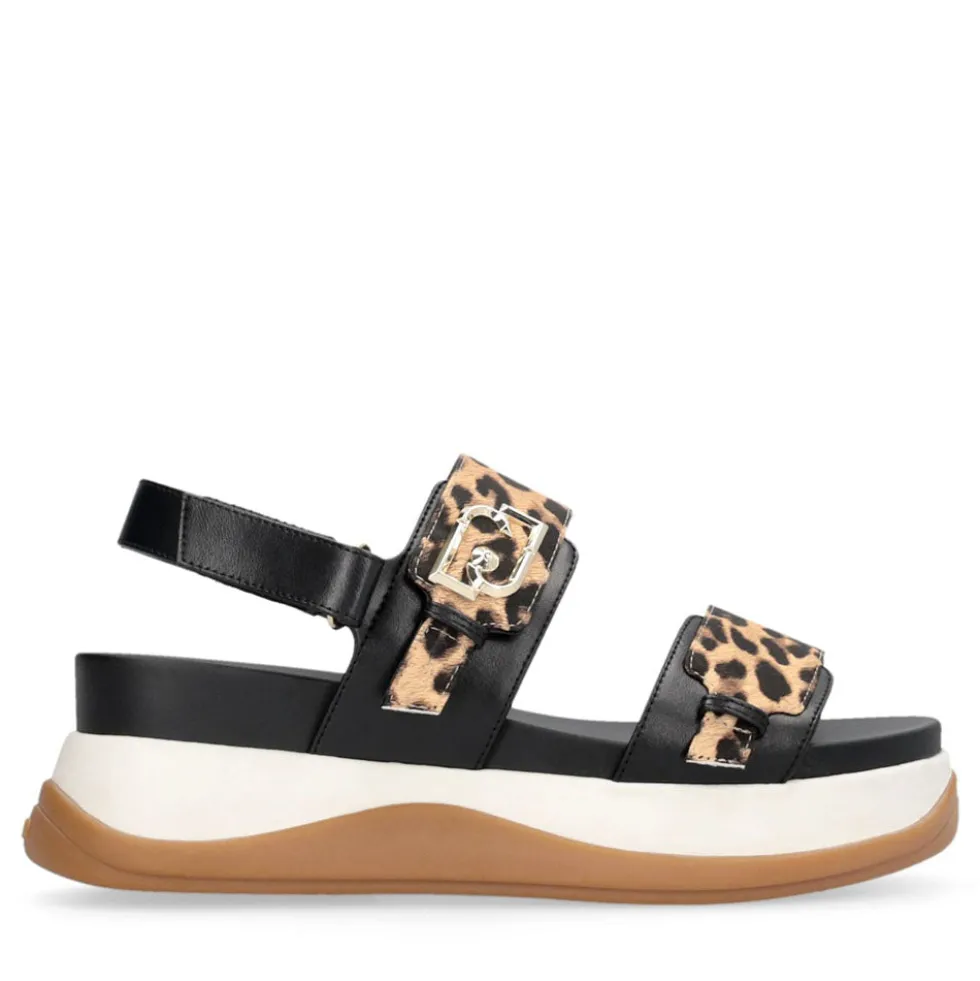 Sandali Platform Donna LIU JO Fiona 02 Neri con Inserti stampa Animalier