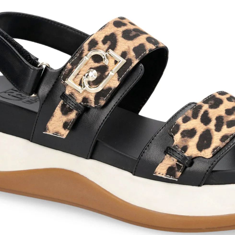 Sandali Platform Donna LIU JO Fiona 02 Neri con Inserti stampa Animalier