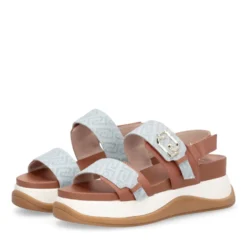 Sandali Platform Donna LIU JO Fiona 02 color Cuoio con Inserti Denim stampa Monogram